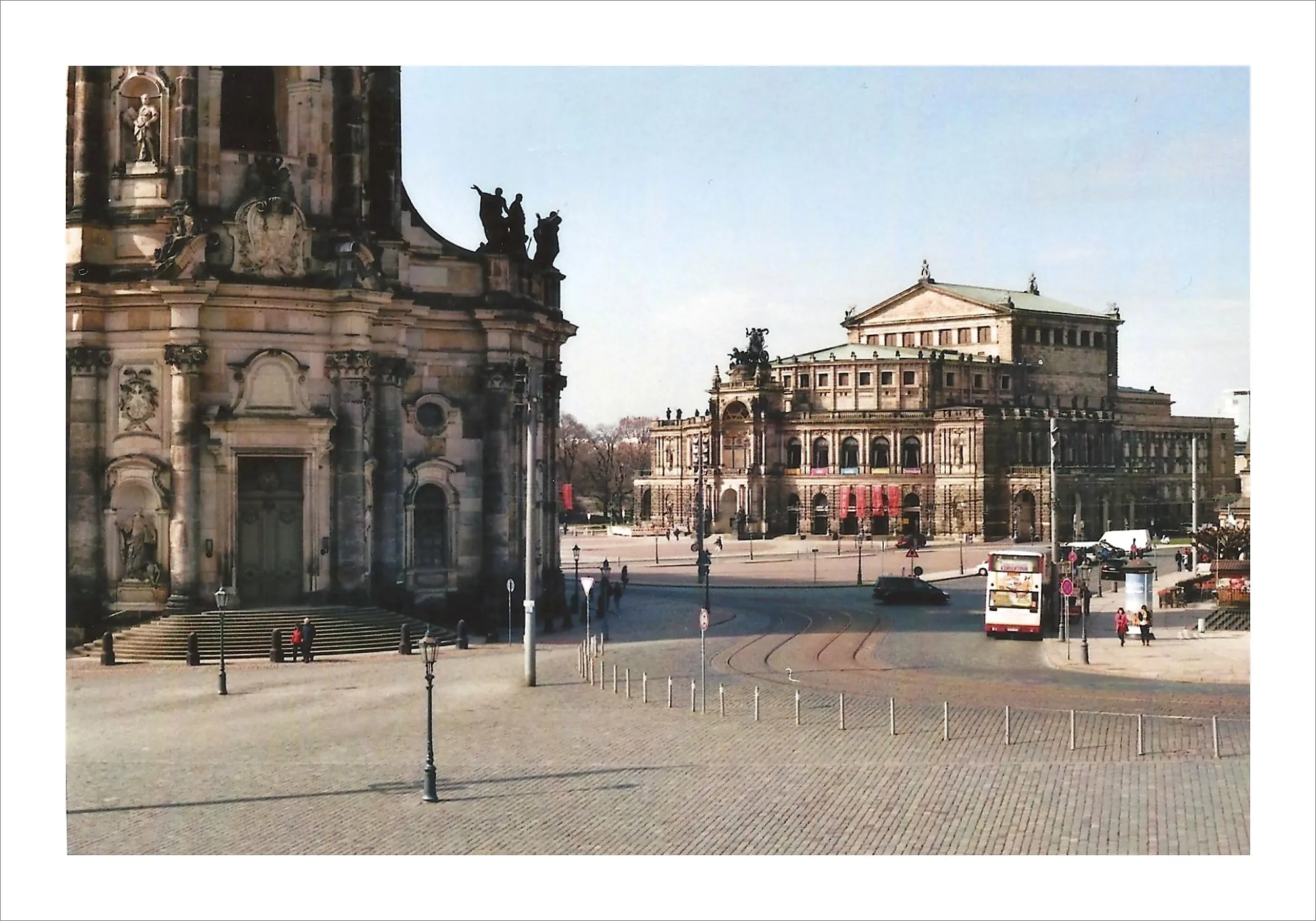 Dresden opera house and cathedral square on film.