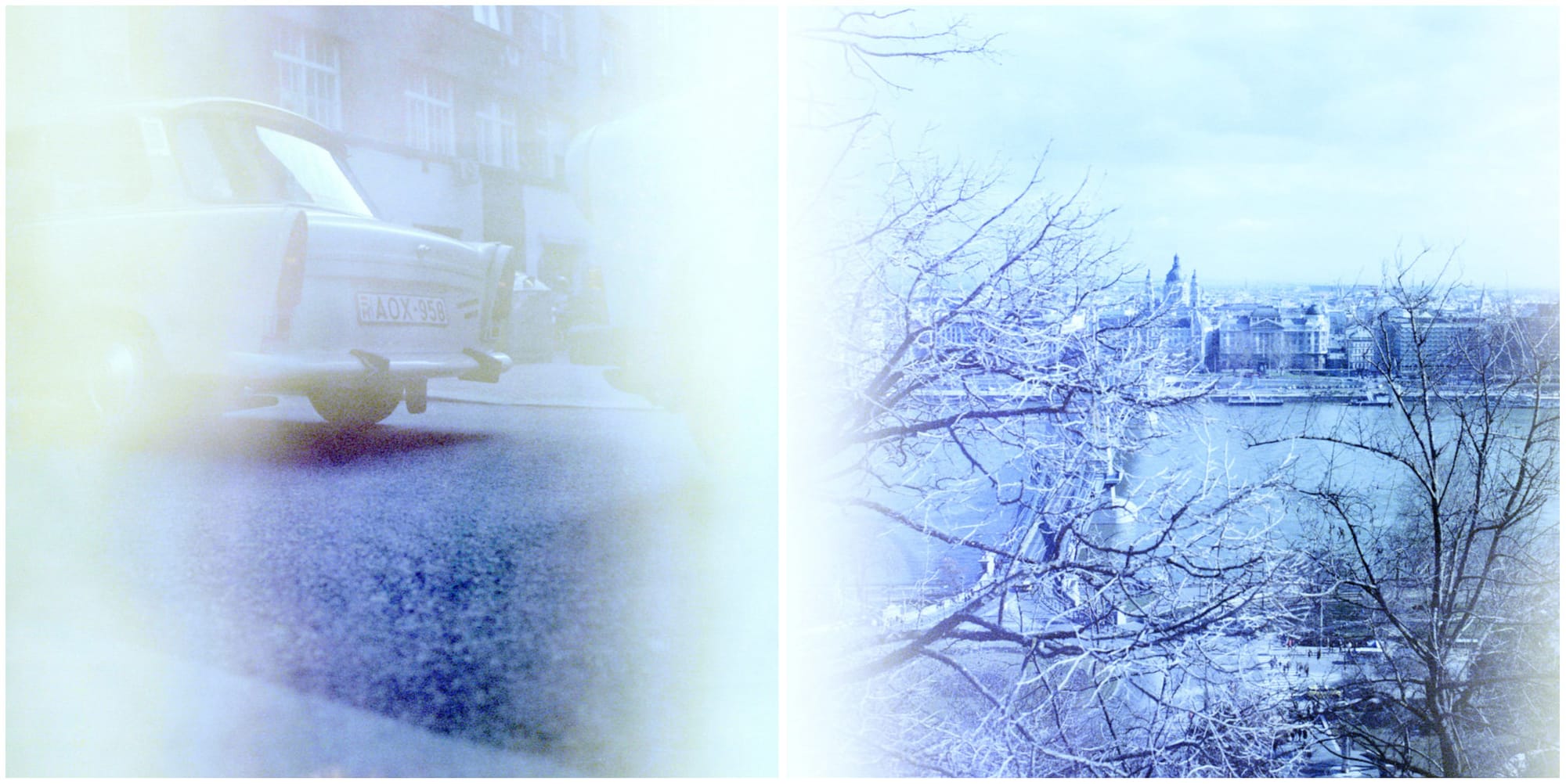 Film photographs of Prague in blue tones on expired film.